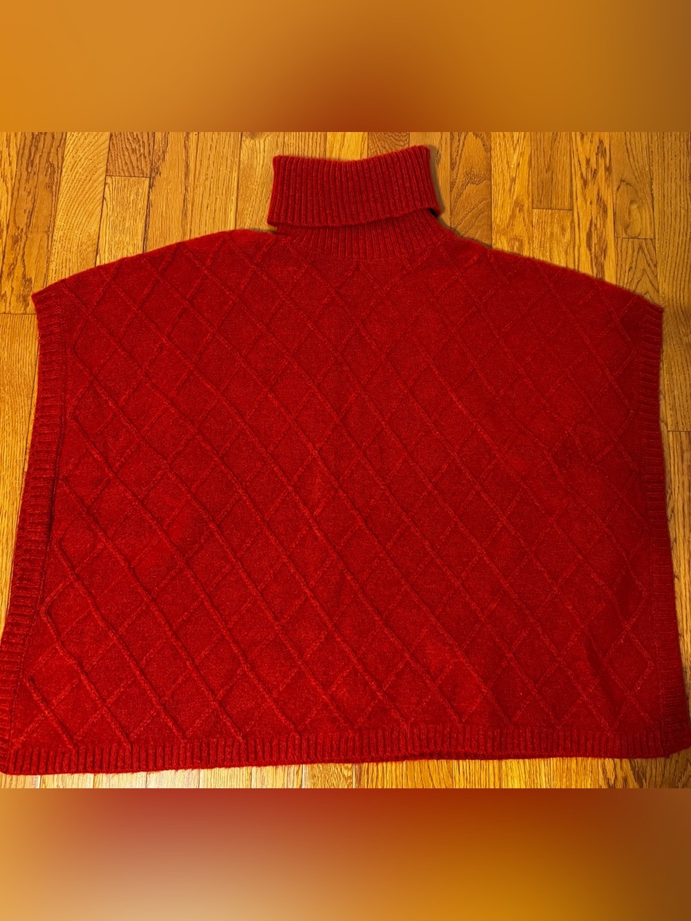 LOFT Red Diamond-Knit Turtleneck Poncho